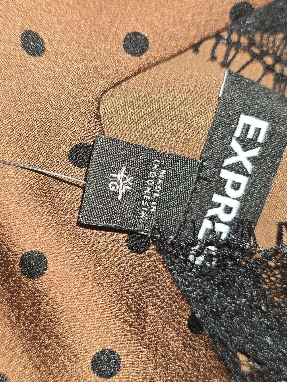 Express Brown Polka Dot Camisole with Black Lace Back - Picture 3 of 7